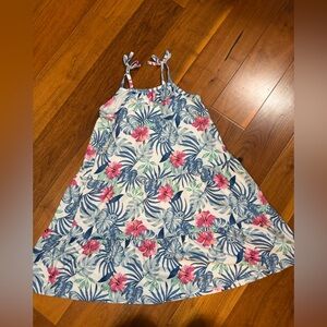 Tommy Bahama Girls White Floral Sundress with Blue Leaves and Pink Flowers